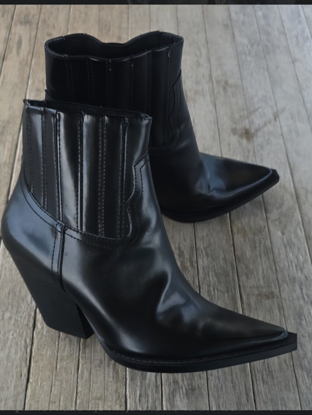 Zara Black Pointed Western Ankle Booties